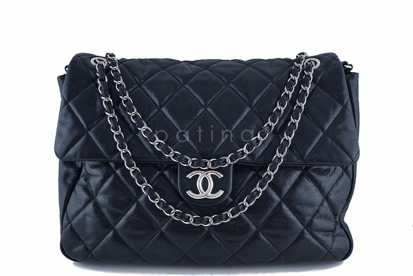 Chanel 16" Black Soft Caviar Bookbag XL Flap Tote Bag - Boutique Patina