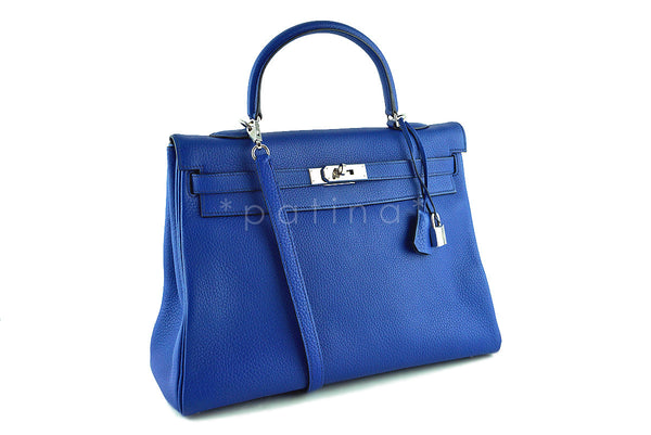 Hermes Sapphire Fjord Kelly, 35cm Blue Sapphir PHW Bag - Boutique Patina
