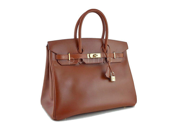 Hermes Noisette Box Calf 35cm Birkin Bag Gold HW - Boutique Patina