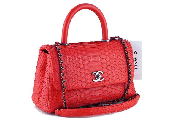 NWT 16S Chanel Red Python Coco Handle Small Classic Flap Bag - Boutique Patina
