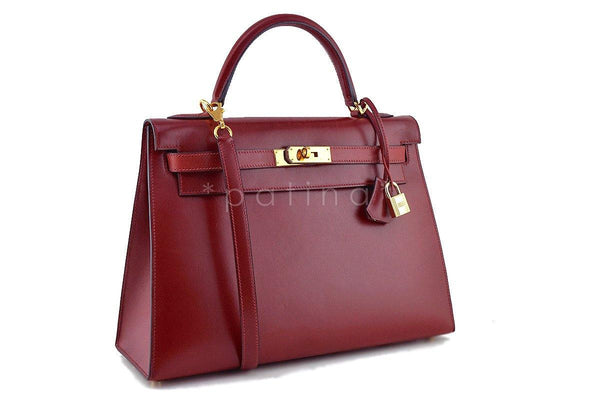Hermes Rouge H Red 32cm Box calf Kelly Sellier Bag - Boutique Patina