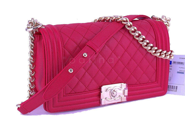 NWT 17P Chanel Caviar Fuchsia Pink Boy Classic Flap, Medium Bag - Boutique Patina