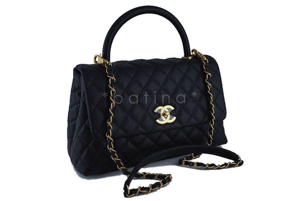 NWT 17S Chanel Black Caviar Coco Handle Shoulder Flap Kelly 2-Way Tote Bag - Boutique Patina