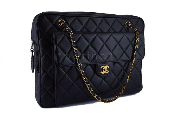 Chanel Rare Black Vintage XL Classic Quilted Flap Camera Case Bag - Boutique Patina