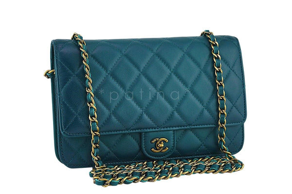 Chanel Blue-Green Classic Quilted WOC Wallet on Chain Flap Bag - Boutique Patina