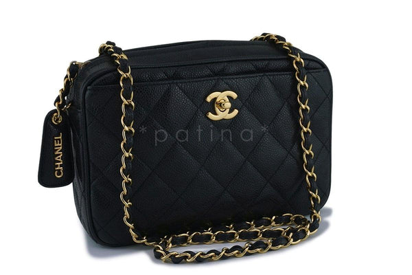 Chanel Vintage Black Quilted Caviar Classic Camera Case Bag GHW - Boutique Patina