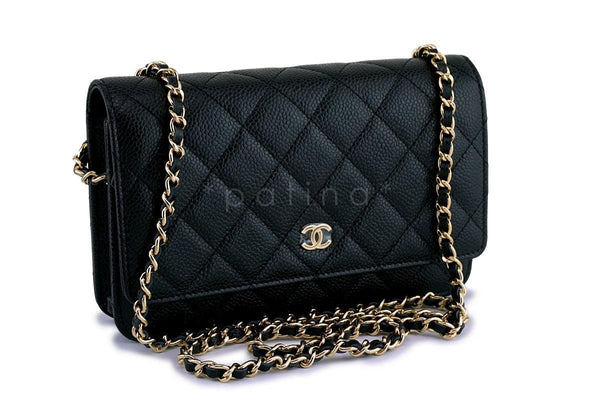 NWT Chanel Black Caviar Classic Quilted WOC Wallet on Chain Flap Bag GHW - Boutique Patina