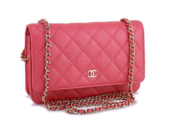 New 18S Chanel Pink Caviar Classic Quilted WOC Wallet on Chain Flap Bag GHW - Boutique Patina