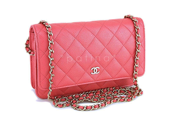 New 18S Chanel Pink Caviar Classic Quilted WOC Wallet on Chain Flap Bag GHW - Boutique Patina