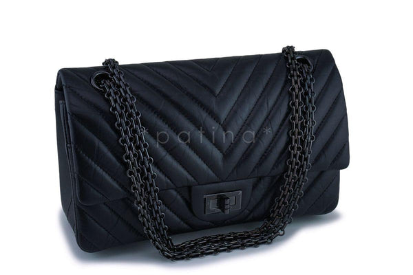 NIB 18K Chanel So Black Chevron Reissue 225 2.55 Classic Double Flap Bag - Boutique Patina