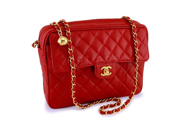 Chanel Vintage Red Caviar Classic Flap Camera Bag 24k GHW - Boutique Patina