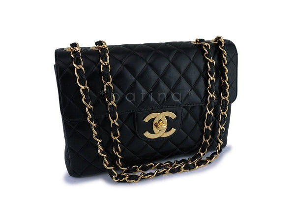 *rare* Chanel Black Vintage Jumbo Classic Flap Bag 24k GHW - Boutique Patina