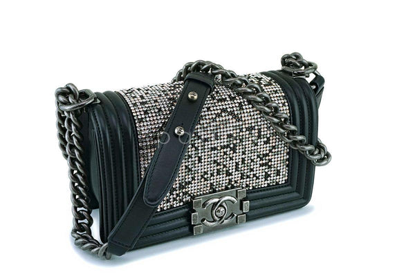 RARE Chanel Black Strass Crystals Small Classic Boy Flap Bag - Boutique Patina