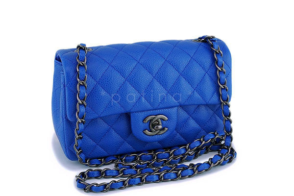 16C Chanel Blue Roi Cobalt Caviar Rectangular Classic Mini Flap Bag RHW - Boutique Patina