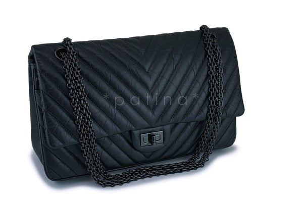 Chanel So Black Reissue 226 Chevron Medium-Large 2.55 Double Flap Bag - Boutique Patina