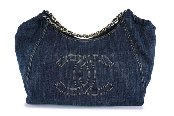 Chanel Dark Blue Denim XL Giant Coco Cabas Tote Bag - Boutique Patina