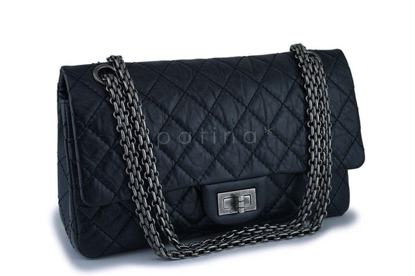 Chanel Black Reissue 2.55 Medium 225 Classic Double Flap Bag RHW - Boutique Patina
