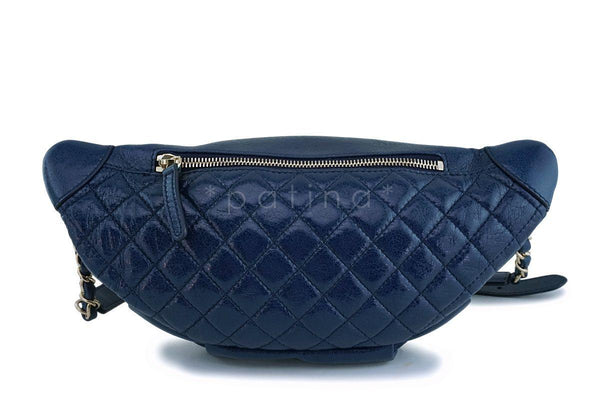 Chanel Blue Glazed Calfskin "Pocket" Banane Fanny Pack Belt Waist Bag GHW - Boutique Patina