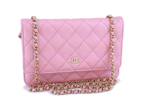 NIB 19S Chanel Pearly Iridescent Pink Caviar Classic Wallet on Chain WOC Bag GHW - Boutique Patina