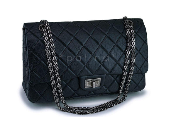 Chanel Black Aged Calfskin Reissue Classic Large Jumbo 227 2.55 Flap Bag RHW - Boutique Patina