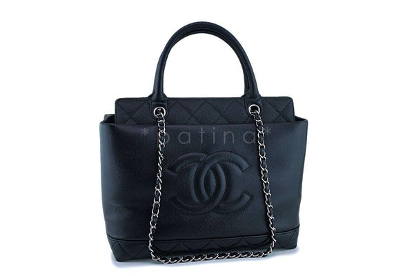 Chanel Black Caviar Logo Classic Two Way Classic Tote Bag SHW - Boutique Patina