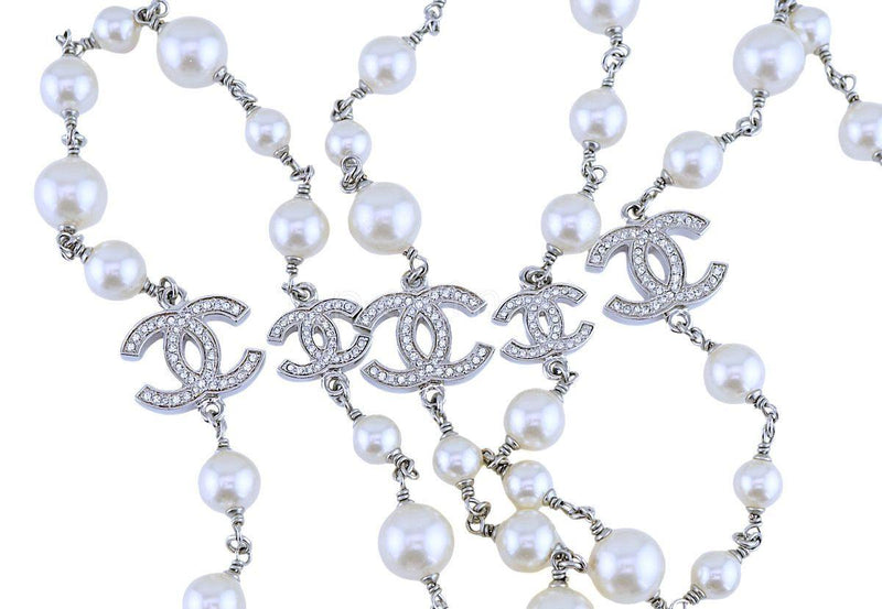 Chanel Timeless Classic 42" 5 Crystal CC Pearl Long Necklace SHW - Boutique Patina