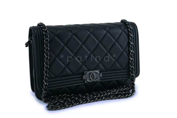 Chanel So Black Lambskin Boy Wallet on Chain WOC Bag - Boutique Patina