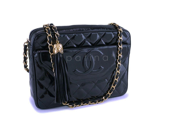 Chanel Vintage Black Patent Camera Case Bag 24k GHW - Boutique Patina