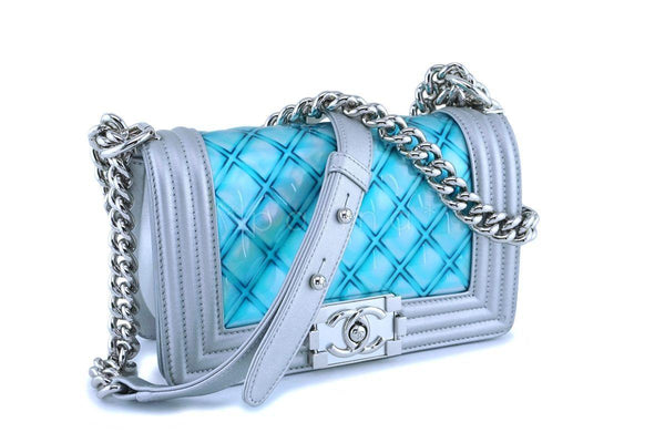 Chanel Turquoise Blue Silver Small Classic Mermaid Water Boy Bag - Boutique Patina
