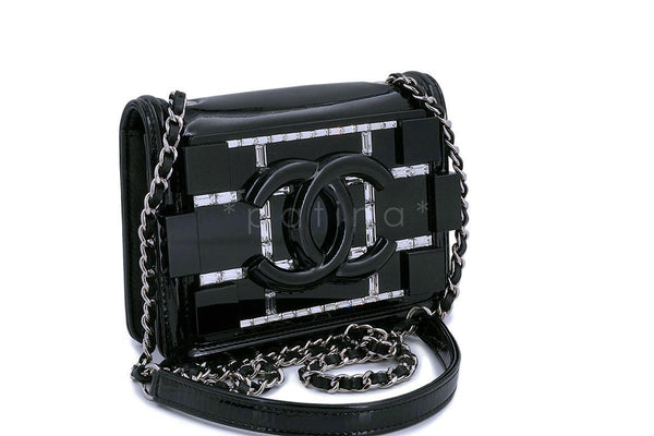 Chanel Black Ultra Mini Flap Bag Lego with Emerald-Baguette Crystals - Boutique Patina