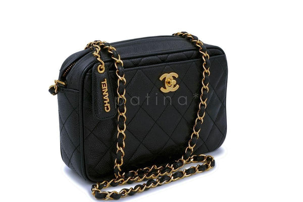 Chanel Vintage Black Caviar Classic Clasp Camera Case Bag 24k GHW - Boutique Patina