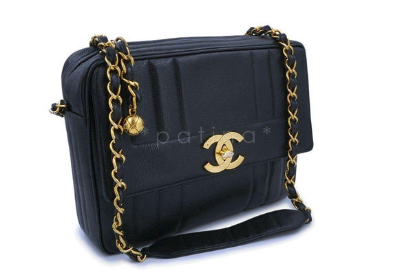 Chanel Vintage Black Caviar Jumbo Madmoiselle Camera Flap Bag 24k GHW - Boutique Patina