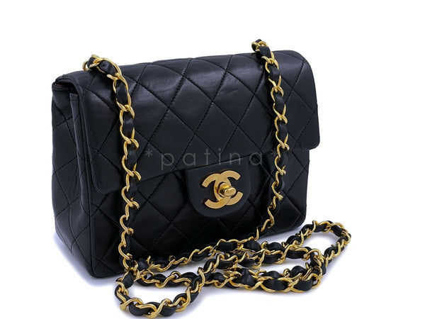 Chanel Vintage Black Square Mini Flap Bag 24k GHW Lambskin - Boutique Patina