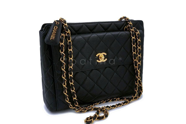 Chanel Vintage Black Caviar Front Flap Tote Bag 24k GHW - Boutique Patina