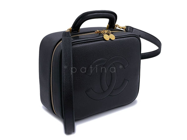 Chanel Vintage Black Caviar "Lunch Box" Vanity Timeless Logo Bag - Boutique Patina