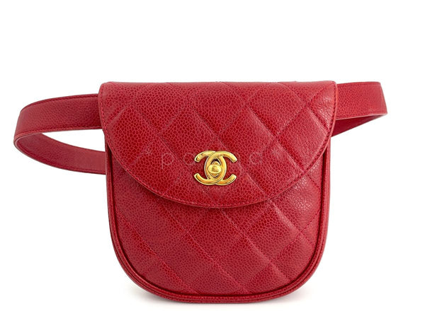 Chanel Vintage Red Caviar Belt Bag Rounded Fanny Pack - Boutique Patina
