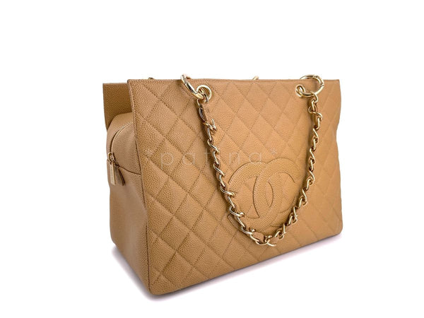 Pristine Chanel Vintage Camel Beige Caviar Timeless GST Shopper Tote Bag 24k GHW - Boutique Patina