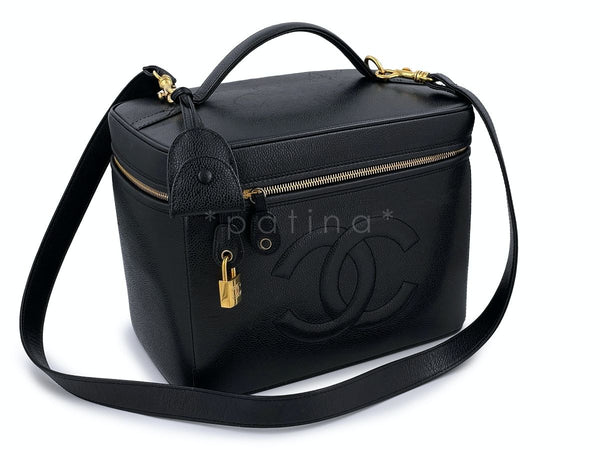 Chanel 1997 Vintage Black Caviar Large Vanity Trunk Bag with lock and strap - Boutique Patina