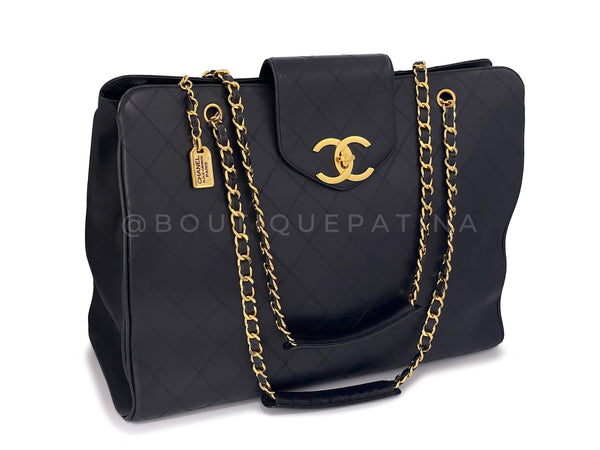 Chanel 1994 Vintage Black Quilted Supermodel XL Weekender Tote Bag 24k GHW - Boutique Patina