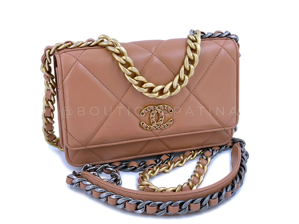 NIB 21K Chanel 19 Camel Beige Wallet on Chain WOC Flap Bag - Boutique Patina