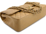 Chanel Beige Caviar Medium Flap Bag Vintage Caramel Classic Double 02A 24k GHW 85Q