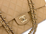 Chanel Beige Caviar Medium Flap Bag Vintage Caramel Classic Double 02A 24k GHW 85Q