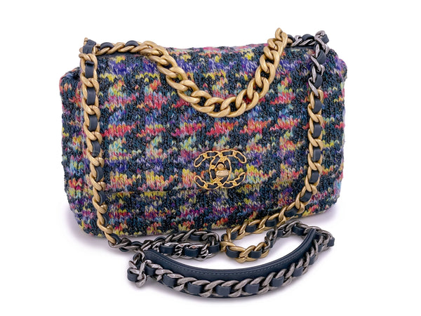 Chanel 19 Rainbow Houndstooth Tweed Wool Flap Bag Small - Boutique Patina