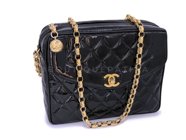 Chanel 1993 Vintage Black Patent Flap Camera Case Bag Bijoux Chain 24k GHW - Boutique Patina
