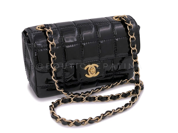 Chanel Vintage Black Patent Extra Mini Flap Bag 24k GHW Chocolate Bar - Boutique Patina