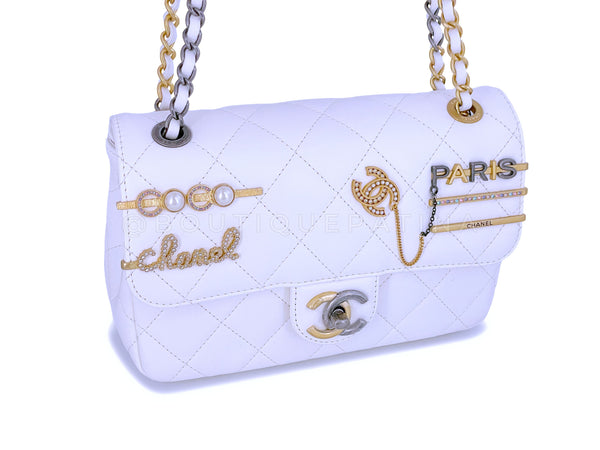 22C Chanel Limited White Charms Small Mini Cruise Flap Bag - Boutique Patina