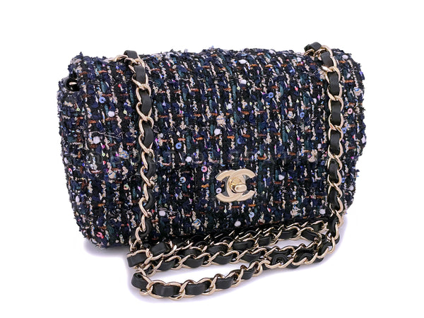 NIB Chanel 21A Metiers D'Art Sequined Tweed Rectangular Mini Flap Bag GHW
