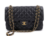 Chanel Black Jumbo Classic Flap Bag Caviar Double GHW FO4