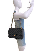 Chanel Black Jumbo Classic Flap Bag Caviar Double GHW FO4