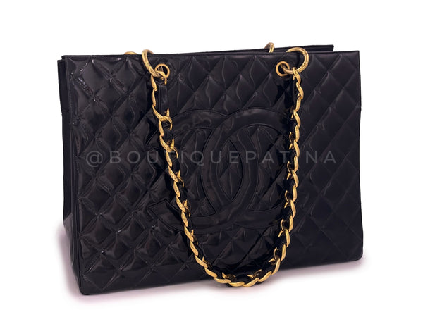 Rare Chanel Black Vintage Patent Original Grand Shopper GST Tote Bag - Boutique Patina